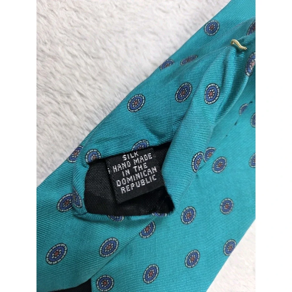 Joseph Abboud Silk Tie Teal Blue Medallion Dot USA Made Classic Mens Designer...